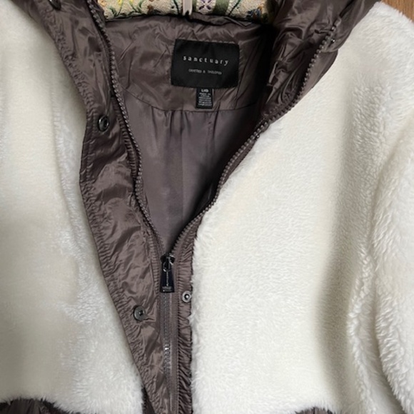 Sanctuary Brown and Cream Hooded Quilt Mixed Media Jacket - L - Picture 3 of 7